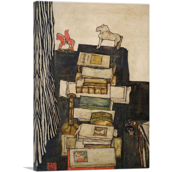 ARTCANVAS Schiele's Desk 1914 Canvas Art Print by Egon Schiele - Size: 26" x 18" (0.75" Deep)