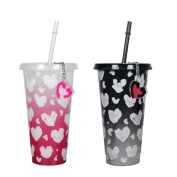 XKHAZA Heart Valentines Tumbler for Teachers Gifts 24 oz Reusable Plastic Cups with Straw and Lid Valentine's Day Teacher Gifts Wedding Anniversary Celebration Party Supplies