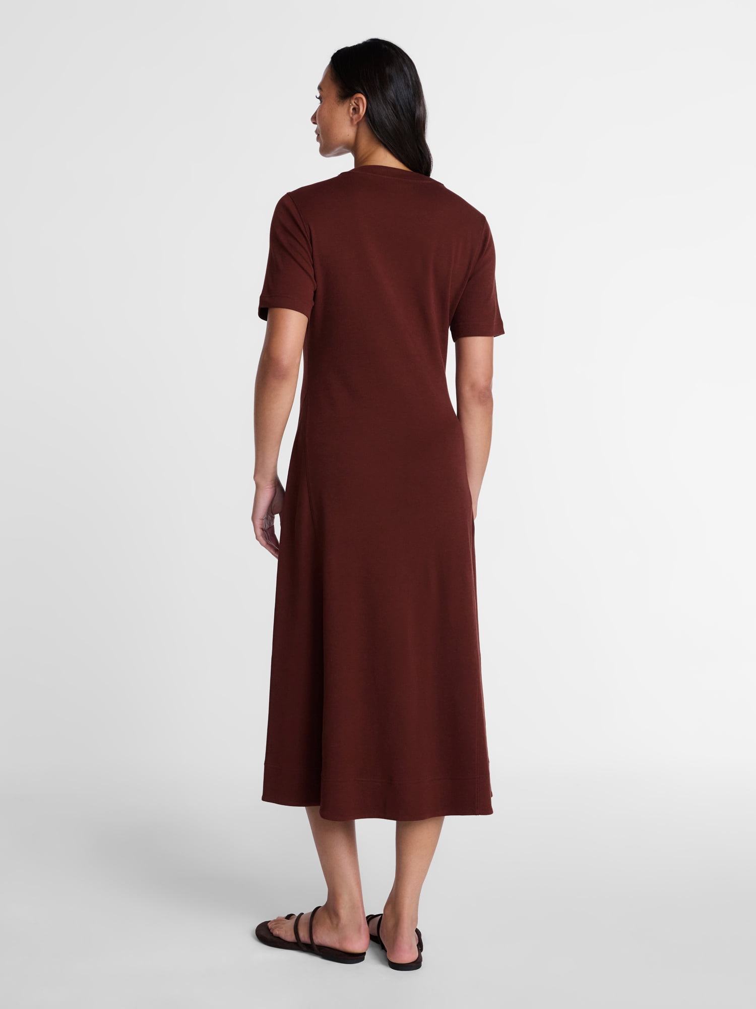 Time and Tru Women's and Women's Plus Seamed Cotton Midi Dress, Sizes XS-4X
