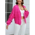 thumbnail image 4 of Fringe Tassel Open Front Sweater Cardi Long Sleeve Drop Shoulder Fuchsia Small, 4 of 5