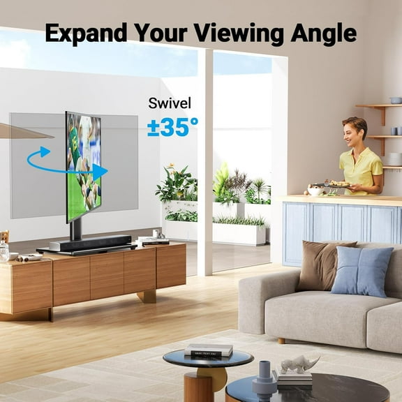 Swivel Universal TV Stand Mount for 32-82 Inch LCD OLED Flat/Curved Screen TVs up to 99lbs-Height Adjustable Table Top TV Stand/Base with Tempered Glass Base&Wire Management,VESA 600x400mm