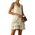 thumbnail image 7 of Admvng Womens Dress Tiered Ruffle V Neck Sleeveless Summer Comfy Double Layer Hem Dress, 7 of 7