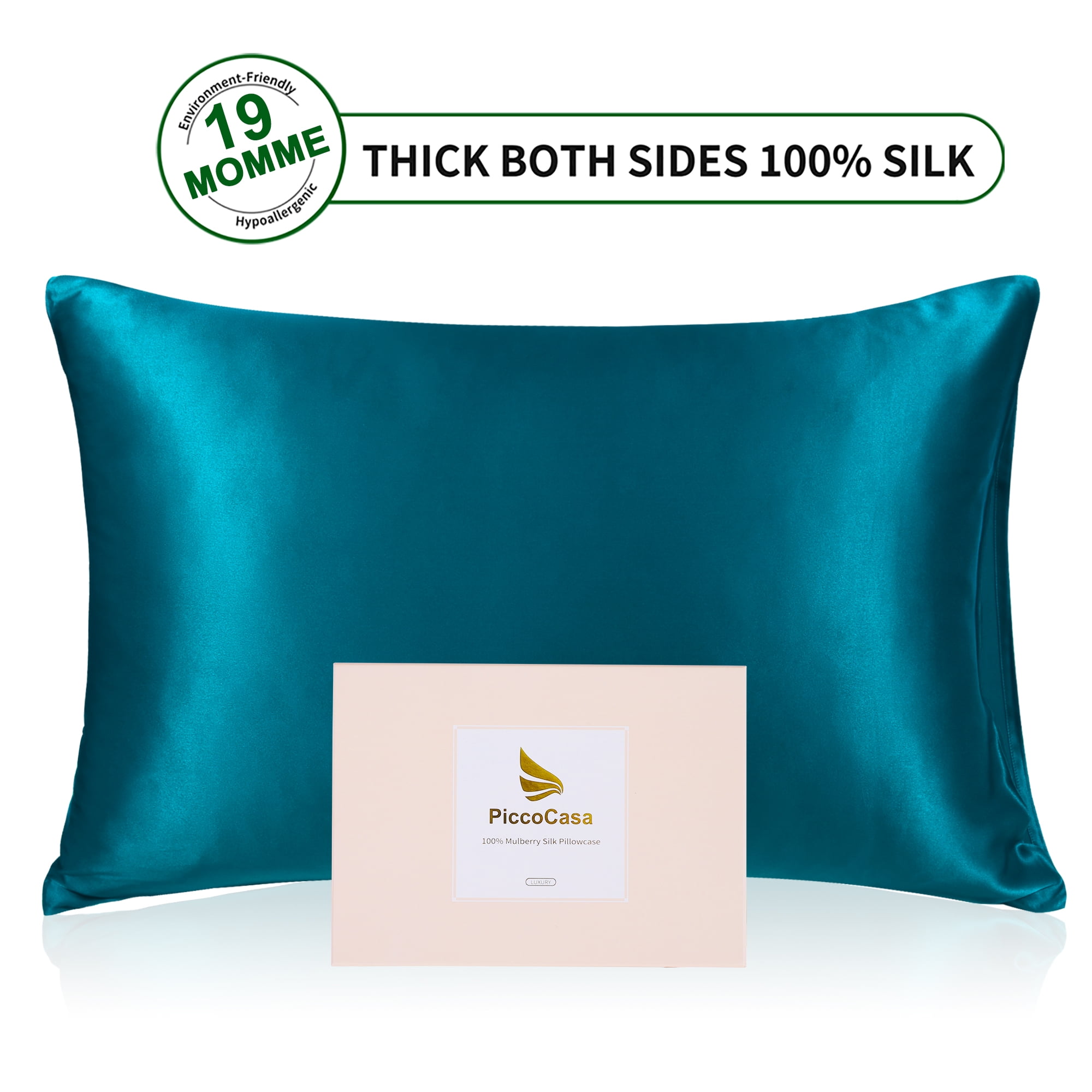 PiccoCasa 19 Momme Silk Pillowcase King Silk Pillow Cover for Hair and