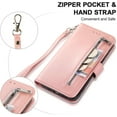 thumbnail image 3 of Wallet Case Compatible with iPhone 14 Pro, 5 Card Slots Magnetic Closure Zipper Pocket Cash Handbag PU Leather Flip Protective Phone Case with Wrist Strap TPU Kickstand Cover - Rose Gold, 3 of 17
