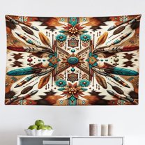 Ambesonne Rustic Wall Hanging Tapestry, Aztec Inspired Feathers Art, 45"x30", Cinnamon Redbrown and Teal