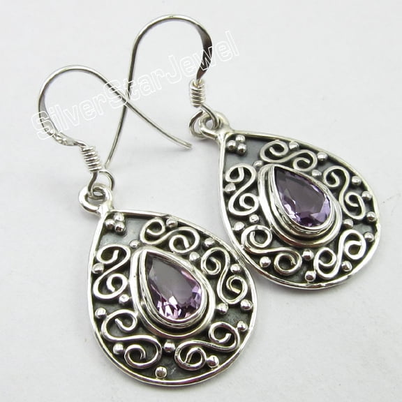 SilverStarJewel Handcrafted !!! 925 Solid Silver Original Drop Purple Amethyst Earrings Pair