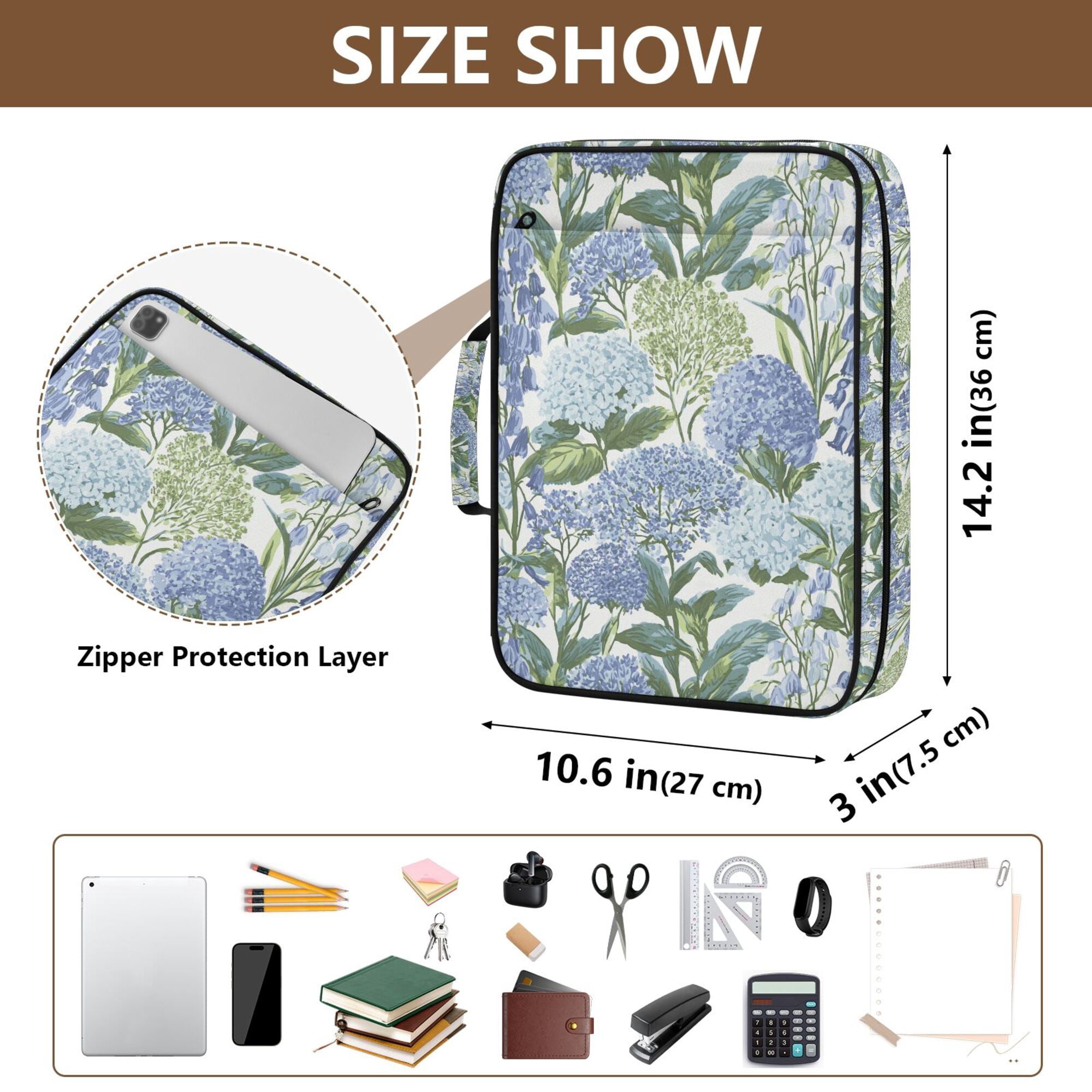 FORMRS Accordion File Folder A4 Size 7-Pocket Expanding Document Organizer Bag with 3 Ring Binder, Vibrant Hydrangeas Pattern