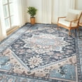 thumbnail image 4 of 9'x12' Area Rugs, Machine Washable Non Slip Area Rug for Living Room, Soft Low Pile Vintage Print Pattern Indoor Bedroom Thin Carpet, Navy Blue, 4 of 5