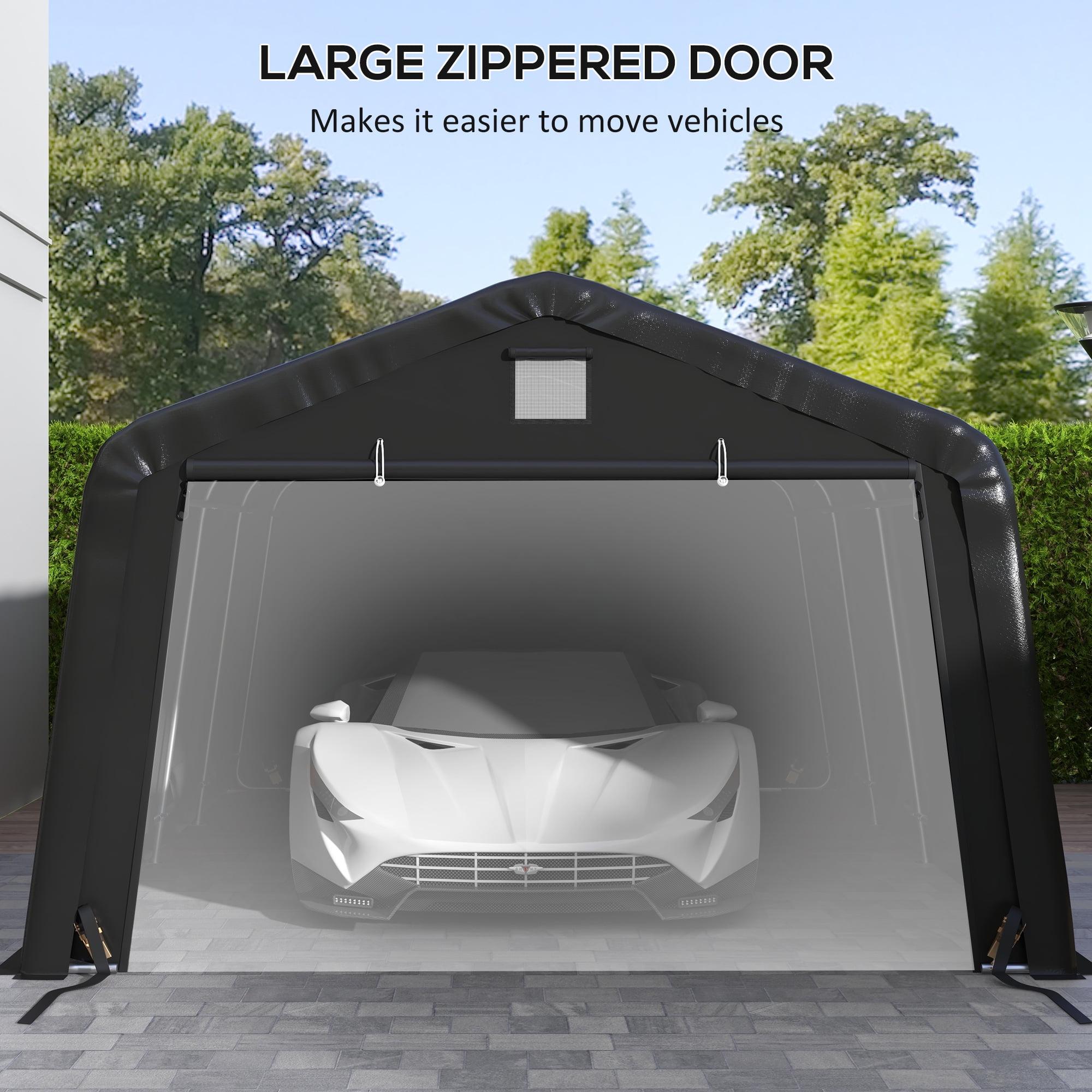 Outsunny 143.75 in x 243.25 in x 95.75 in Portable Garage with Ventilation Windows Black Carports