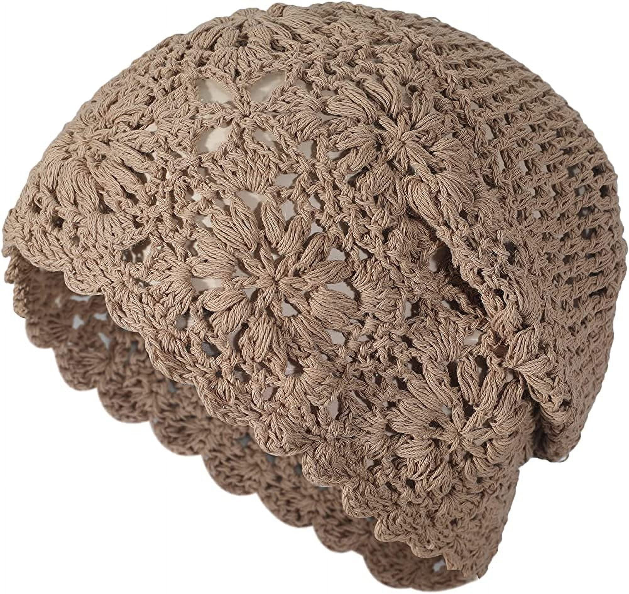 Women Cotton Slouchy Crochet Beret Handmade Cutout Floral 
