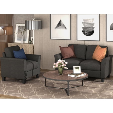 CoSoTower Living Room Furniture Armrest Single Chair And Loveseat Sofa, Black