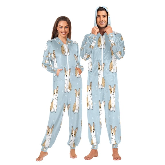1 Piece Adult Onesie Pajamas Cozy & Loose-Fit Sleepsuit Loungewear with Pockets Cute Little Dog Pattern X-Small