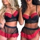 thumbnail image 3 of VISgogo Conjunto de Pijama de Estilo Sexy para Mujer, Sujetador Estampado de Corazón Ajustado + Calzoncillos de Tanga VISgogo  moda, 3 of 4