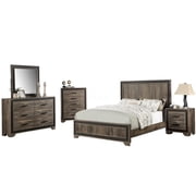 King Size Bed Frame with High Panel Headboard, Modern Farmhouse Style in Oak Finish for Master Bedroom