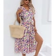 thumbnail image 7 of Midsumdr Summer Dresses for Women 2025 Fashion Casual Floral Printed Short Sleeve V-Neck Midi Dresses Elastic Waist Swing Loose Fit Plus Size Dresses with Belt, 7 of 7
