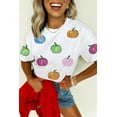 thumbnail image 2 of Women's White Sequin Pumpkin Patched Casual T-Shirt - Fall Graphic Tee | [ZhiHiMeRi] | (US 20-22)2XL, 2 of 10