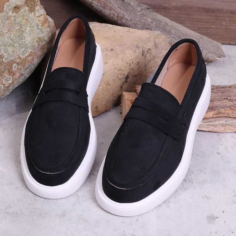Xfvqtps Womens Loafers Flat Shoes Thick Chunky Sole Slip on 