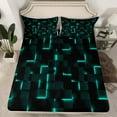 thumbnail image 2 of Erosebridal Geometric Plaid Full Sheet Sets,Black Teal Bedding Full Size,Futuristic Cubes Bed Sheets Set Full Size,Super Cozy Neon Bedroom Decoration,4pcs, 2 of 7
