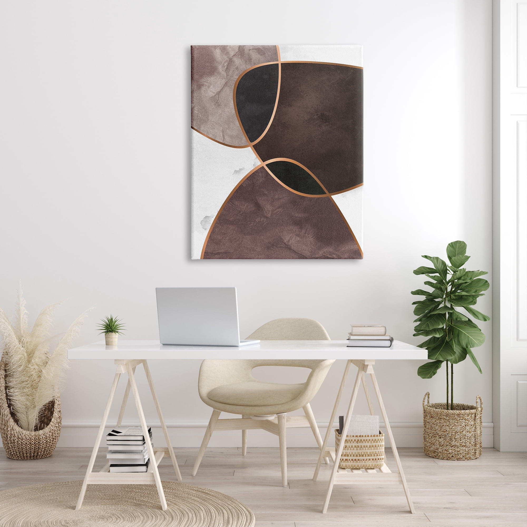 Stupell Indtries Abstract Deco Shapes Layered Contrasting Tones Brown Purple,36 x 48,Design by Design Fabrikken