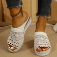 thumbnail image 2 of Espadrilles for Women Breathable Knit Band Slip on Slides Wedge Sandals Lightweight Casual Beach Shoes Platform Heels Beige Size 7, 2 of 6