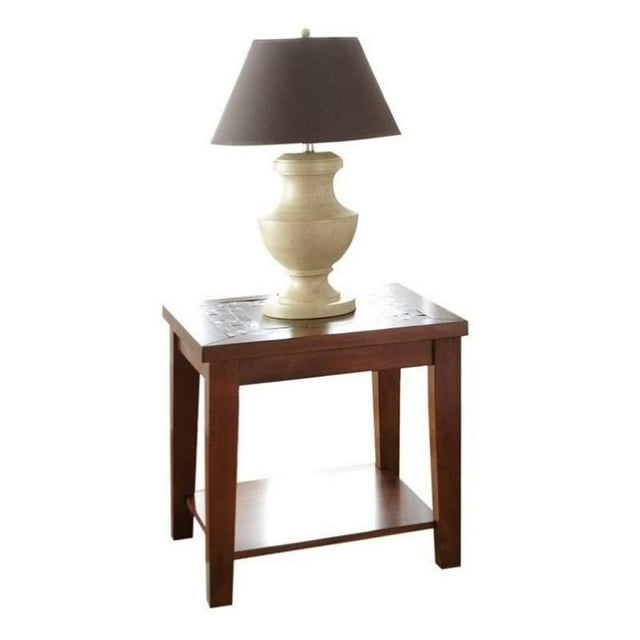 Davenport Slate End Table with Brown Cherry wood trim