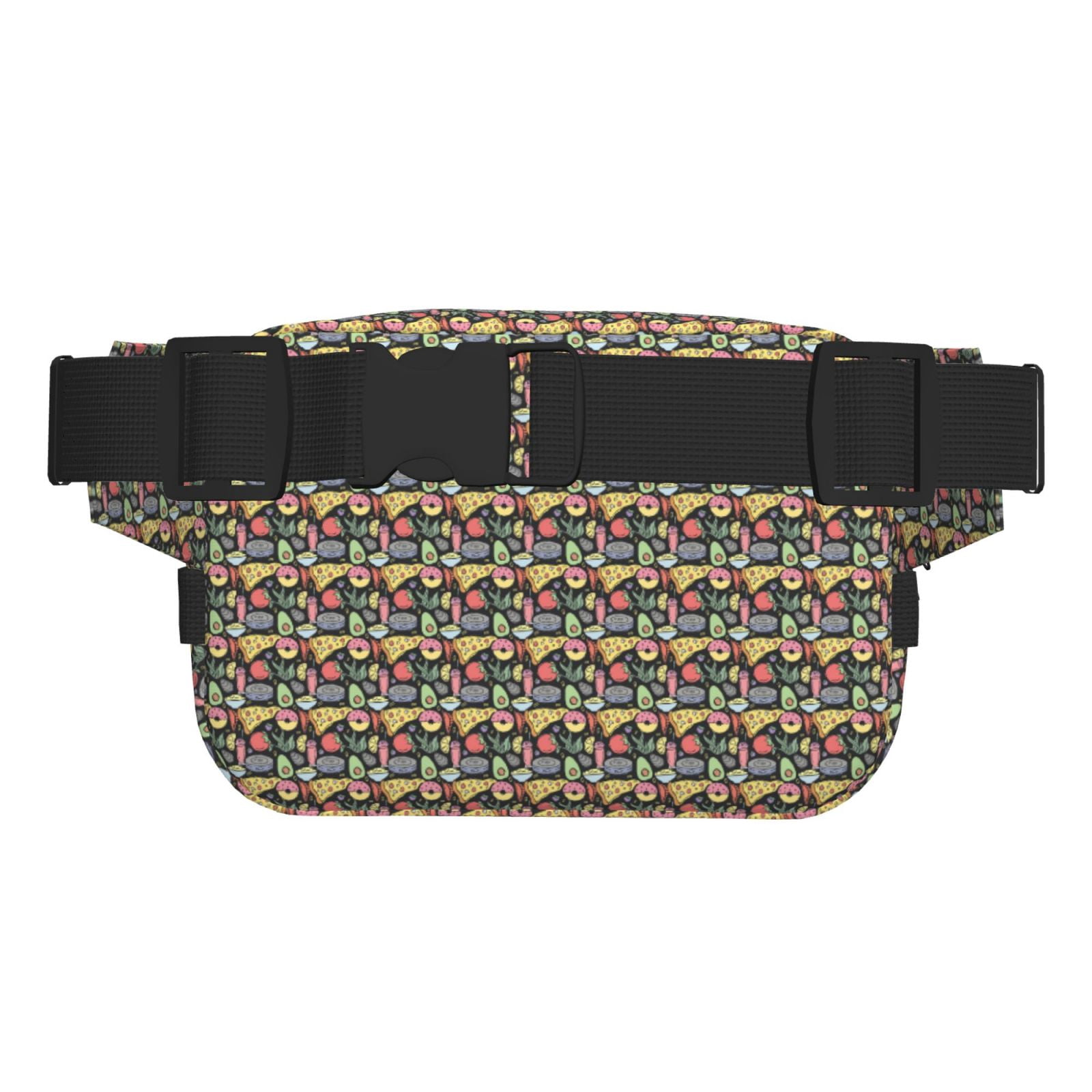Picia Doodle Food Print Square Double-Layer Waist Bag Mini Adjustable Waist Belt Bag Exercise Running Travel Hiking