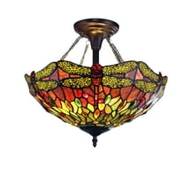 Radiance Goods Dragonfly Tiffany-Style Dark Bronze 2 Light Semi-Flush 16" Wide
