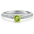 thumbnail image 3 of Gem Stone King 925 Silver and 10K Yellow Gold Green Peridot and Lab Grown Diamond Engagement Ring for Women | 0.48 Cttw | Round 4MM | Gemstone August Birthstone | Size 8, 3 of 6
