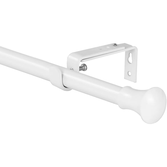 Urbanest Adjustable Single Curtain Rod Set Buckingham Finials – 5/8-Inch Diameter, With Glossy White Rod, 28–48 Inches