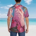 thumbnail image 4 of Logiee Pink Parrot Tropical Blossoms Print Mens Hawaiian Shirts,Loose-Fit Short Sleeve Button Down Tropical Aloha Beach Shirt,Summer Vacation Wedding Tops,X-Large, 4 of 7