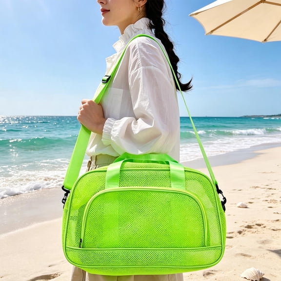 Yhmxh Breathable Mesh Beach Tote Bag, Lightweight Mesh Travel Duffel Bag with Detachable Shoulder Strap, Portable Swim Gym Bag for Beach Pool Vacation Shopping Daily Outdoor Use
