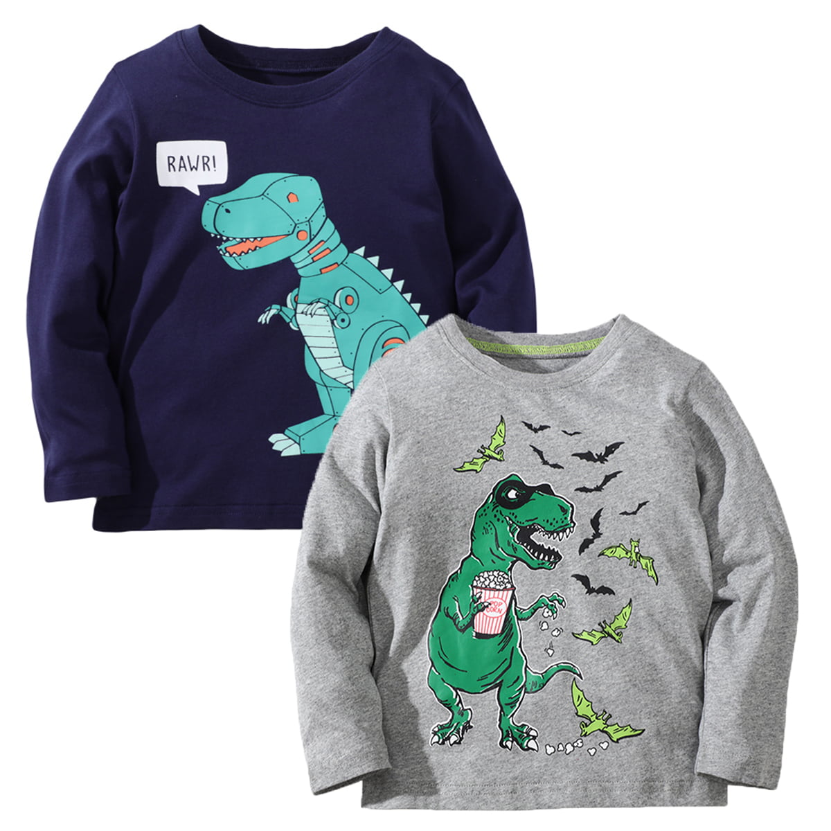 OFIMAN Little Boys 2-Pack Dinosaur Short Sleeve T-Shirt 100% Cotton Toddler Tops Tee 