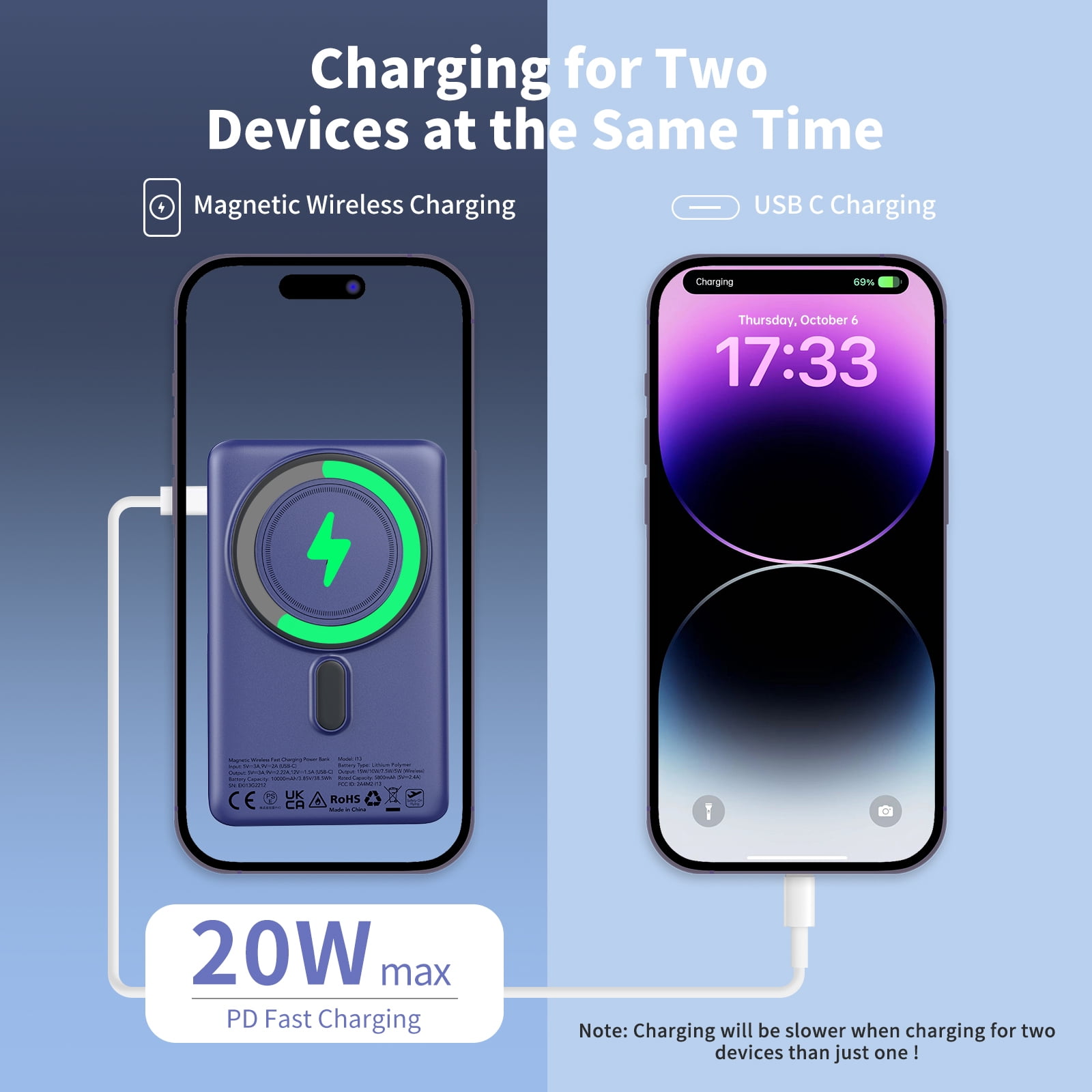 Euker Magnetic Wireless Portable Charger Power Bank 10,000mAh with Phone Stand for iPhone