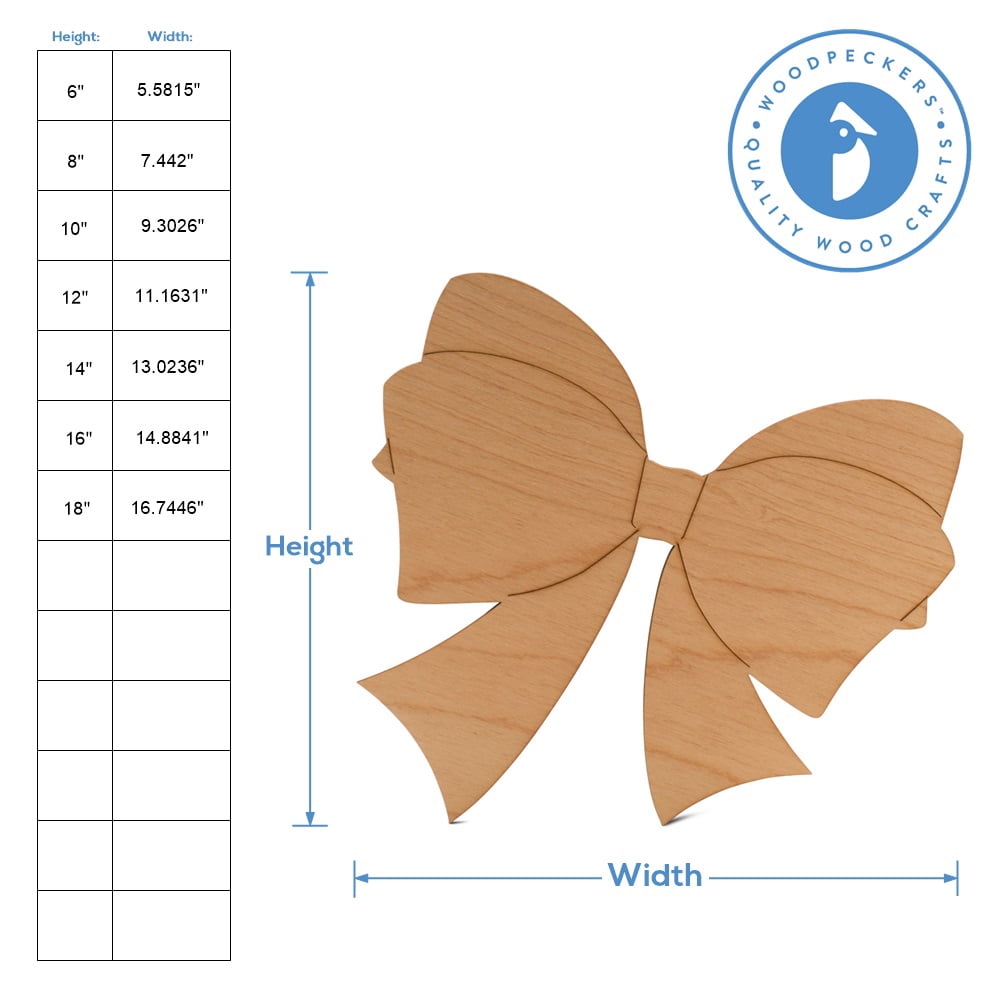 Bow Cutout 16-inch, Pack of 5 Unfinished Christmas Wood Cutouts for Crafts, Door Hangers, and Party D®cor, by Woodpeckers