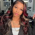 thumbnail image 1 of Skunk Stripe Cabello humano Balayage Peluca Rojo Negro Rubio Destacado Peluca Cabello humano Onda del cuerpo 180% Densidad Rubio Rojo Destacados 13X4 HD Encaje frontal Sin cola Pelucas de colores Cabe, 1 of 5