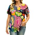 thumbnail image 3 of VBVC Women's Floral Print Henley Blouse , Ladies' V-Neck Short Sleeve Summer Top , Boho Tropical Vacation Shirts For Women,Black,S-3XL, 3 of 8