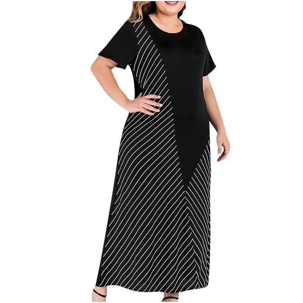 Vestidos de verano para mujer Vestido de manga corta con estampado de rayas de playa para mujer Vestido de talla grande Pompotops ghjkhdj13298