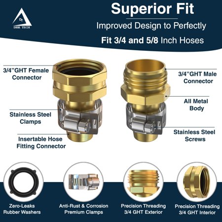 PYYAN-® Garden Hose Repair Kit 5/8” & 3/4 | Heavy Duty Leak-Proof Metal Hose Mender & Connector Set | Male & Female Fittings to Fix Water Hose Ends and Replacement 4 Set