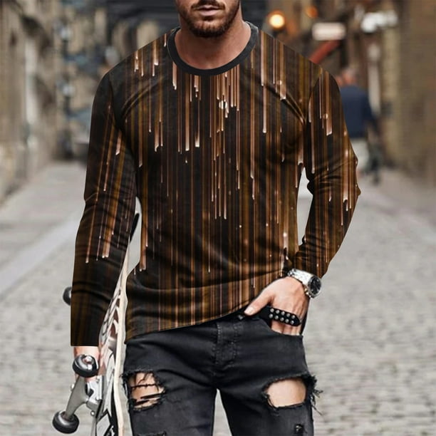 Blusas y camisas de manga larga con cuello redondo para hombre, blusa informal de manga larga con cuello redondo y estampado.