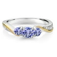 thumbnail image 2 of Gem Stone King 928 Sterling Silver and 10K Yellow Gold Blue Tanzanite and White Lab Grown Diamond 3 Stone Engagement Ring for Women | 0.63 Cttw | Gemstone Birthstone | Size 8, 2 of 3