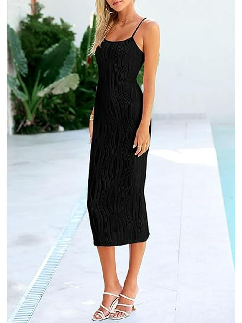 PRETTYGARDEN Women's Summer Sleeveless Bodycon Dress Textured Back Slit  Sexy Cocktail Party Midi Dresses - Walmart.com