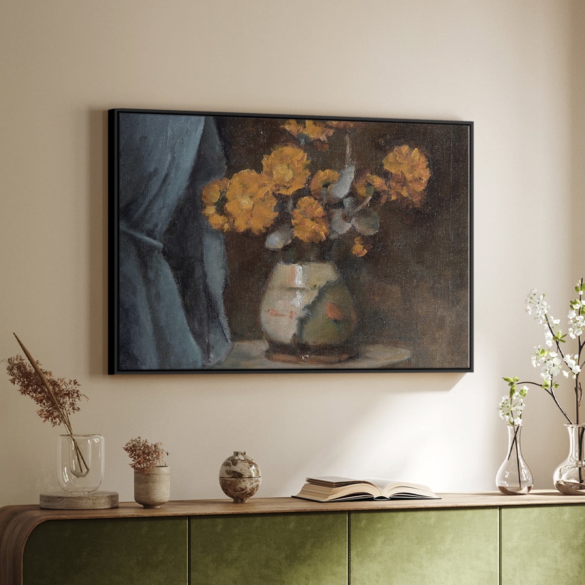 Vintage Botanical Print-LXXX By Wexford Home Framed in Black Wood Gallery Wrapped Canvas 17 in. x 25 in.
