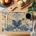 thumbnail image 2 of Navy Blue Brown Placemats Set of 12 Rustic Tropical Botanical Palm Leaves Place Mats Indoor Wipeable Table Mats Washable Cloth Dining Table Placemats for Kitchen Holiday Party Home Decor 13x19 Inch, 2 of 9