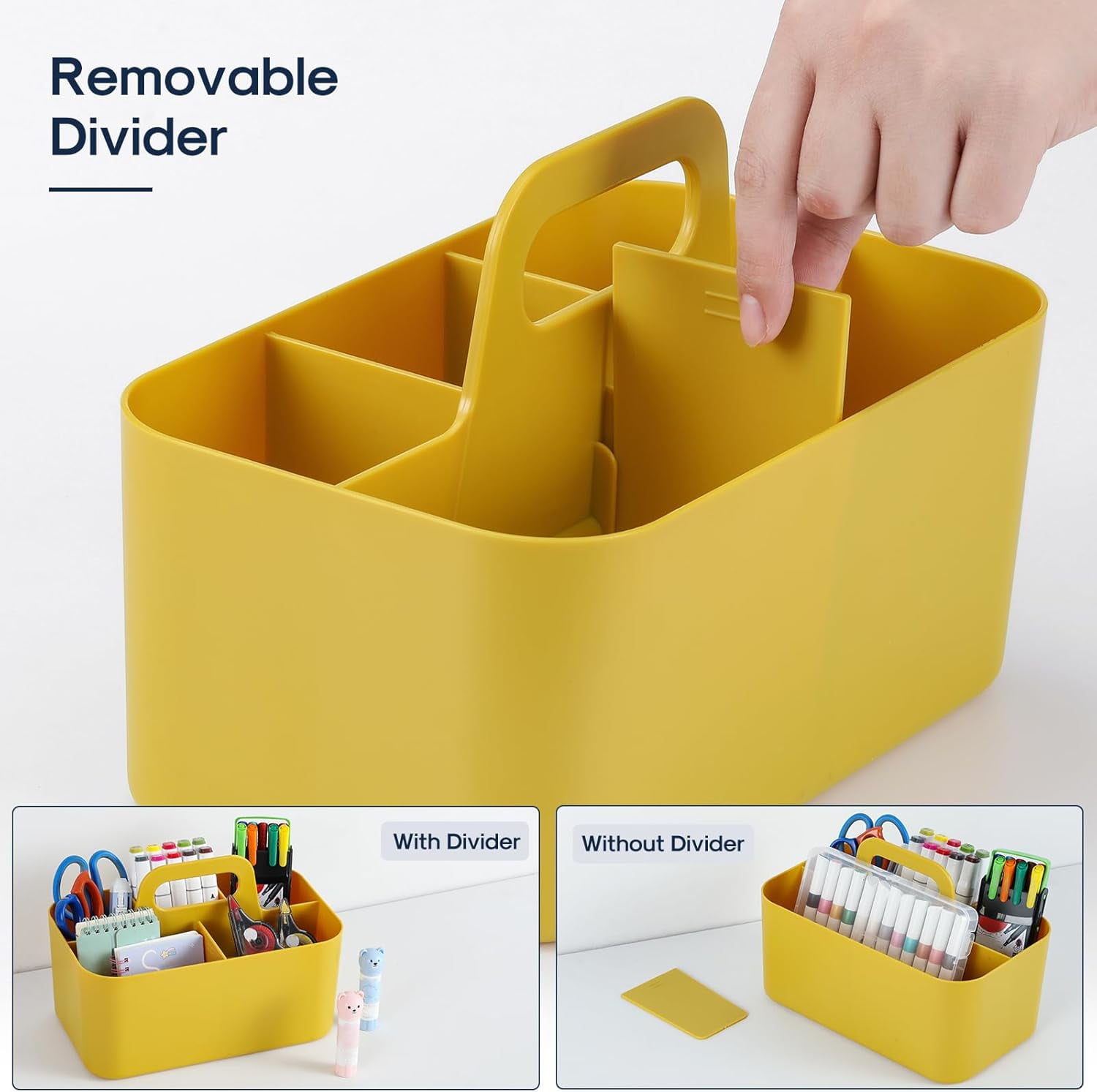 Multiuse Caddy Organizer with Handle - Stackable Plastic Tote Bin - Art Craft Supplies, Office, Desk, Stationery Pen Holder, Kitchen, Utensil, Makeup, Bathroom, Shower, Cleaning