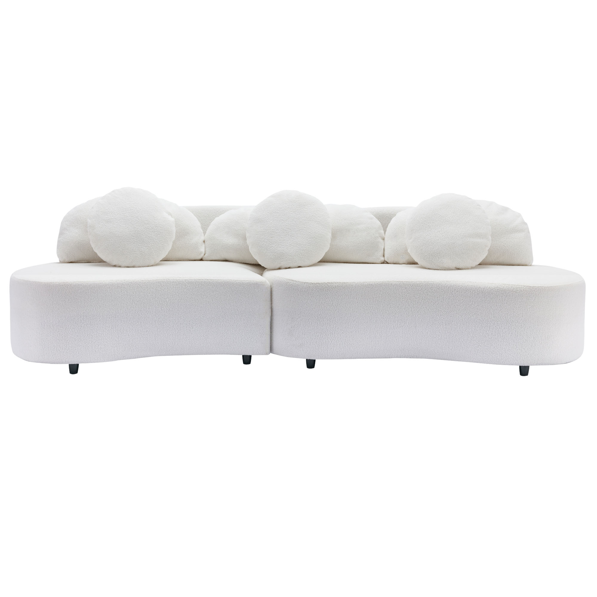 Aukfa Modern Living Room Curved Upholstered Couch, Sectional Sofa w/ 6 Pillows, Lamb Velvet, Beige