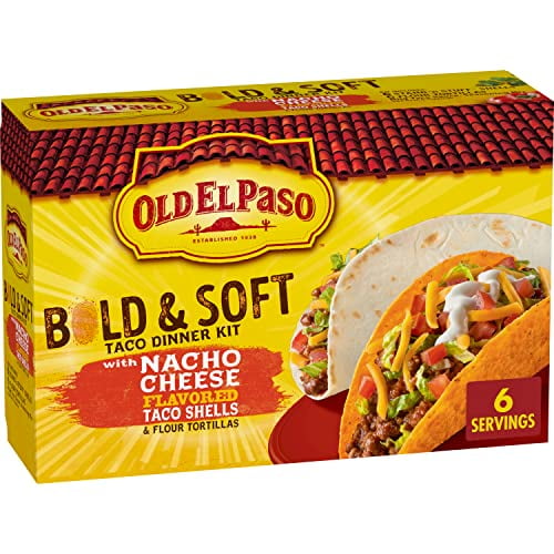 Old El Paso Nacho Cheese Bold & Soft Tortilla Taco Dinner Kit, 12 ct