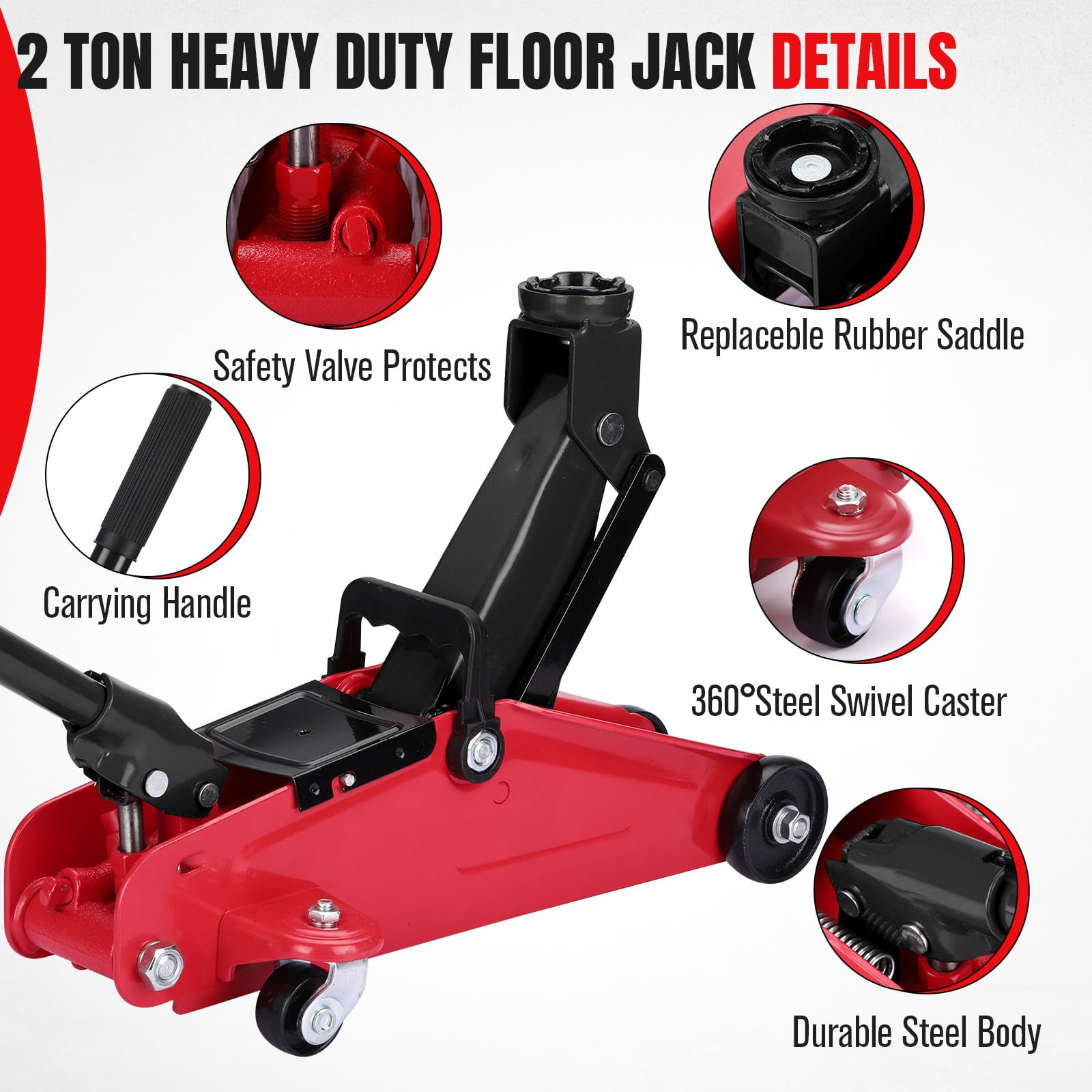 Luku 2 Ton Hydraulic Floor Jack - Low Profile, Portable, Heavy Duty Steel Car Lift Range 3.35"-13"
