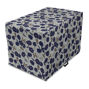 Floral Dog Crate Cover, Digitally Generated Hand Drawn Flower Motifs and Butterflies, Easy to Use Pet Kennel Cover Small Dogs Puppies Kittens, 7 Sizes, Pale Taupe Cream, by Ambesonne