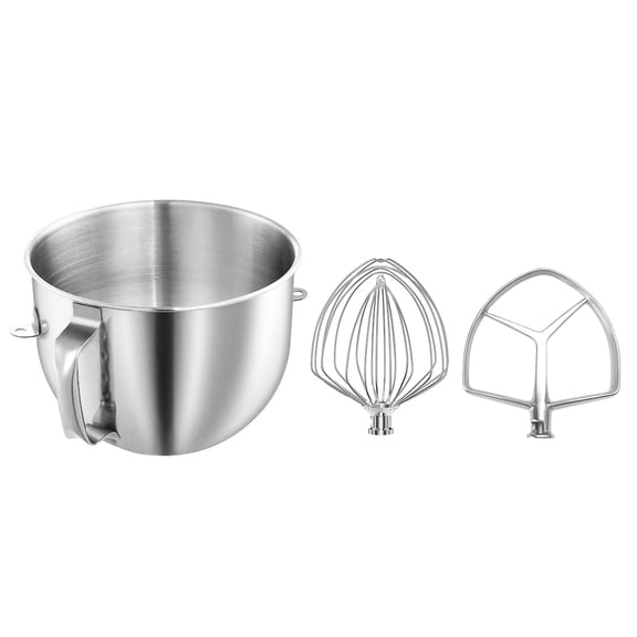 7QT Mixing Bowl with Handle, Flat Beater & Whisk Set for KitchenAid Bowl-Lift Mixers – Stainless Steel, Food Grade, Dishwasher Safe