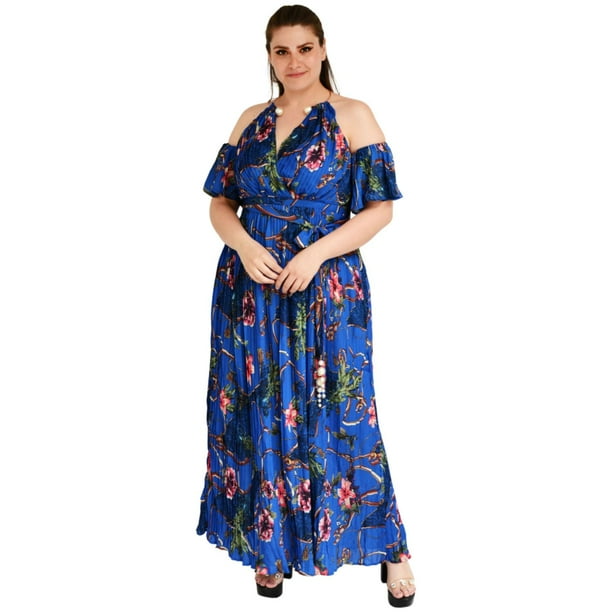 Vestido plisado con gargantilla Roman Fashion /Tallas Extras, 51480 (Azul rey) azul 42 Roman Fashion V-LAT-51480-REY